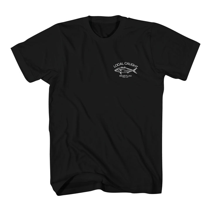 Local Caught Yellowtail Tee - Bear Flag Fish Co. Add a piece of Bear Flag Fish and complete your styled look with the Bear Flag inspired Local Caught Yellowtail t-shirt. This tee comes in a relaxed fit for comfort. It comes with the screen-printed Outlined yellowtail logo on the front left chest and A colorful  Yellowtail logo on the back. A graphic tee that can withstand any fishing trip with the crew. 