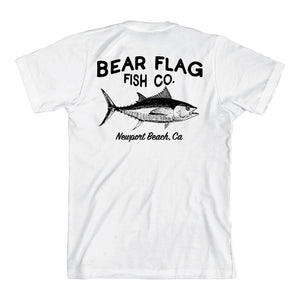 Tuna Tee - Bear Flag Fish Co. This tee comes in a relaxed fit for comfort, while the screen-printed Bear Flag Fish Co.  logo on the front left chest and on the Back is a detailed Tuna. White