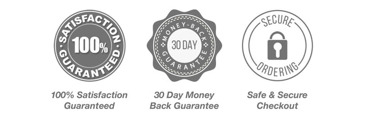 100% satisfaction Guaranteed, 30 day money back guarantee, safe and secure checkout labels