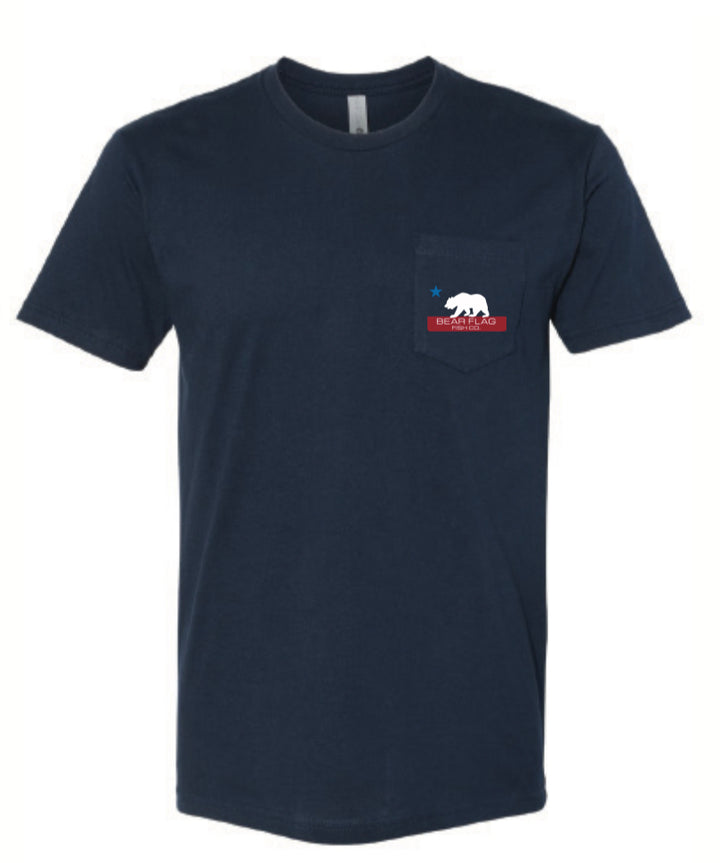 OG Bear Flag Pocket Tee Navy - Bear Flag Fish Co. Add a piece of bear flag fish co. and complete your styled look with the OG pocket Tee. Comes in a relaxed fit for comfort, while the screen printed OG Logo on the front left chest pocket adds a branded statement. 