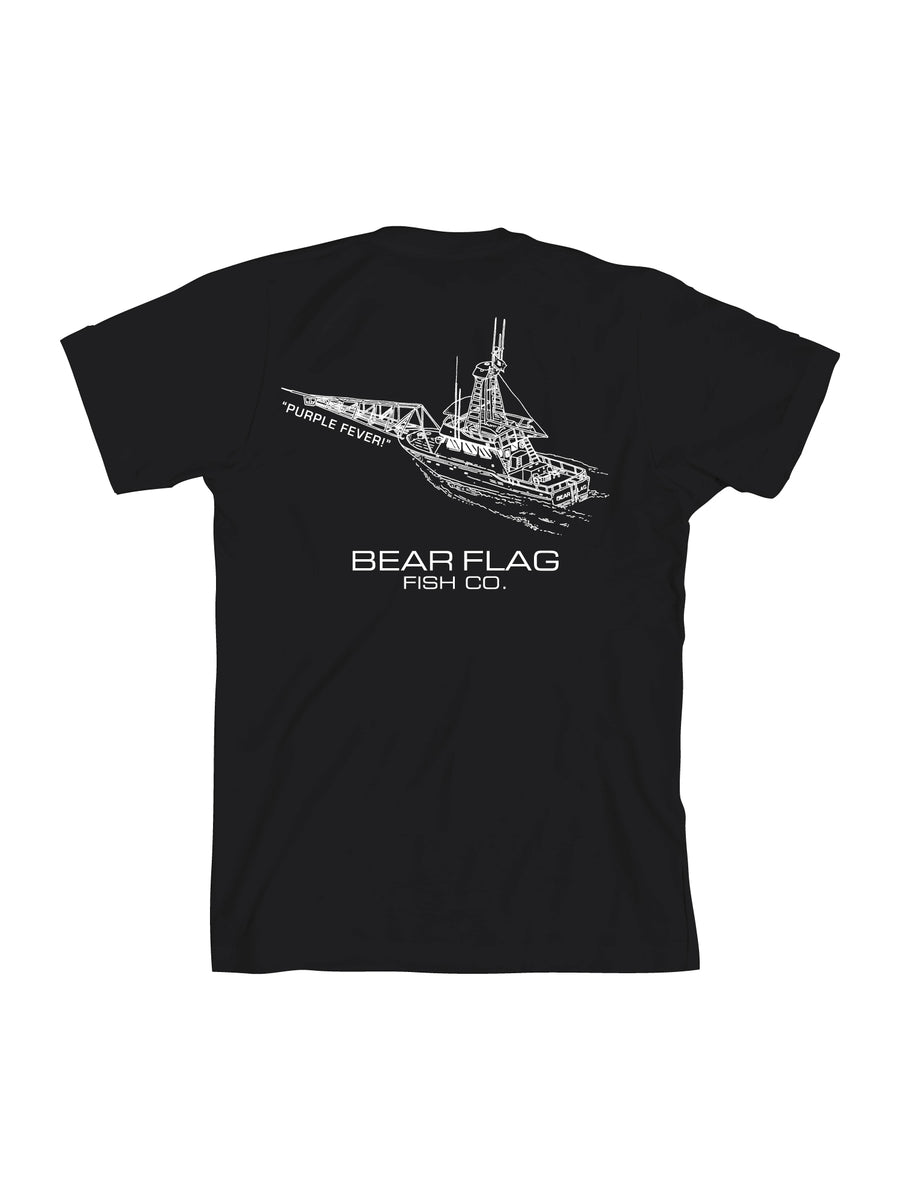 Local Caught Short Sleeve T-Shirt - Bear Flag Fish Co. This tee comes in a relaxed fit for comfort. It comes with the screen-printed Bear Flag swordfish logo on the front left chest and Bear Flag boat/wordmark logo on the back.