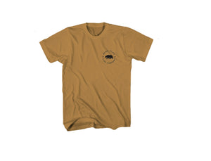 Cali Bear Gold Shirt - Bear Flag Fish Co.Our classic Bear Flag shirt in gold featuring our signature bear logo with bear flag lettering around the bear. Same design is on the front and back. 
